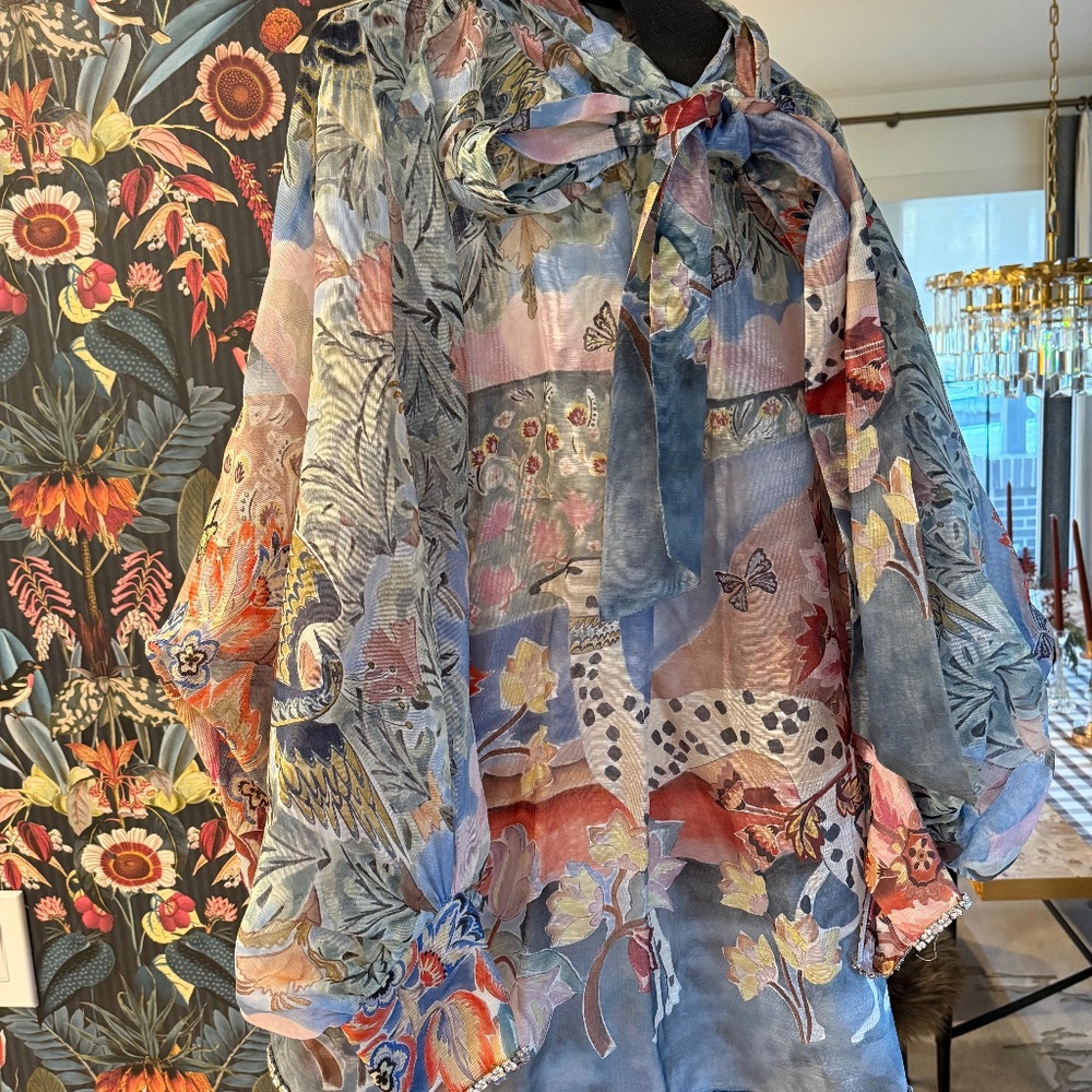Zimmermann Multicolor Floral Long Sleeve Dress with Bow - Picture 5 of 7